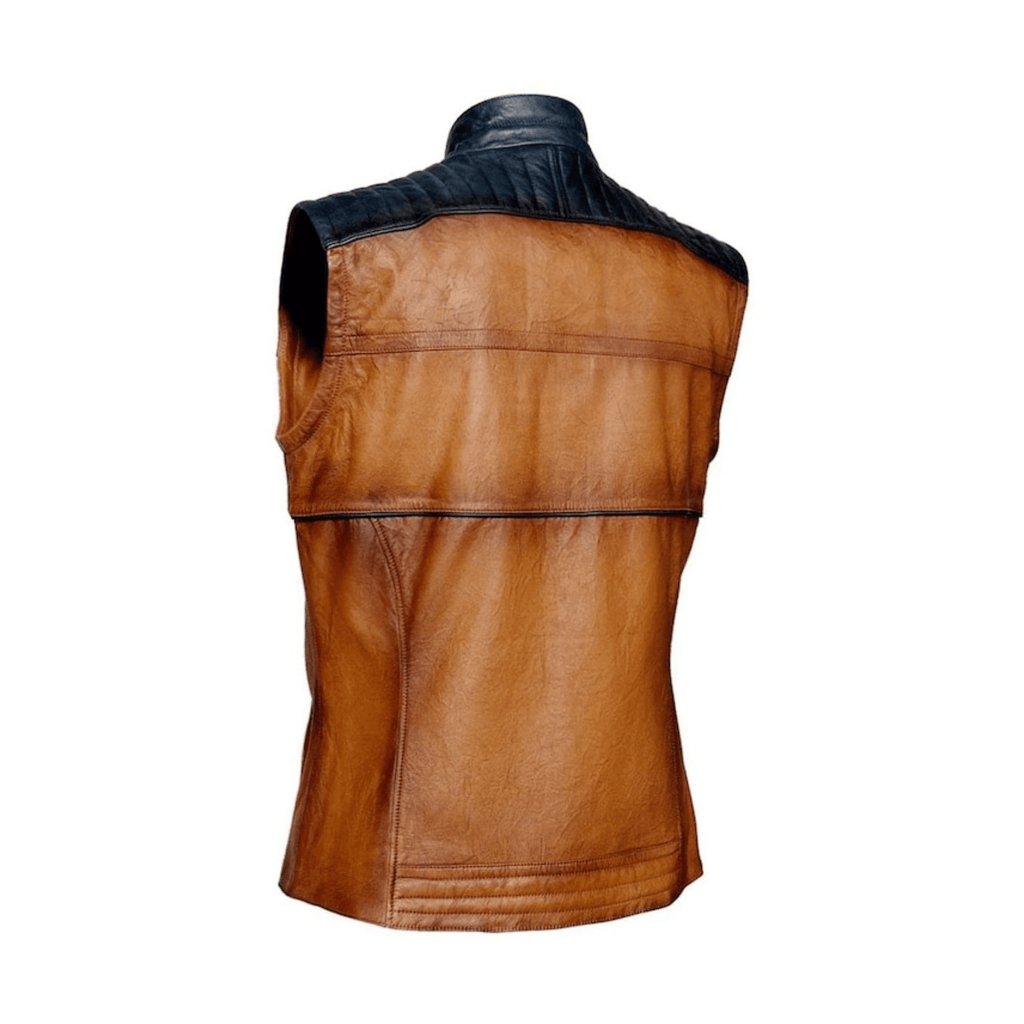 mens brown lambskin leather vest back  view