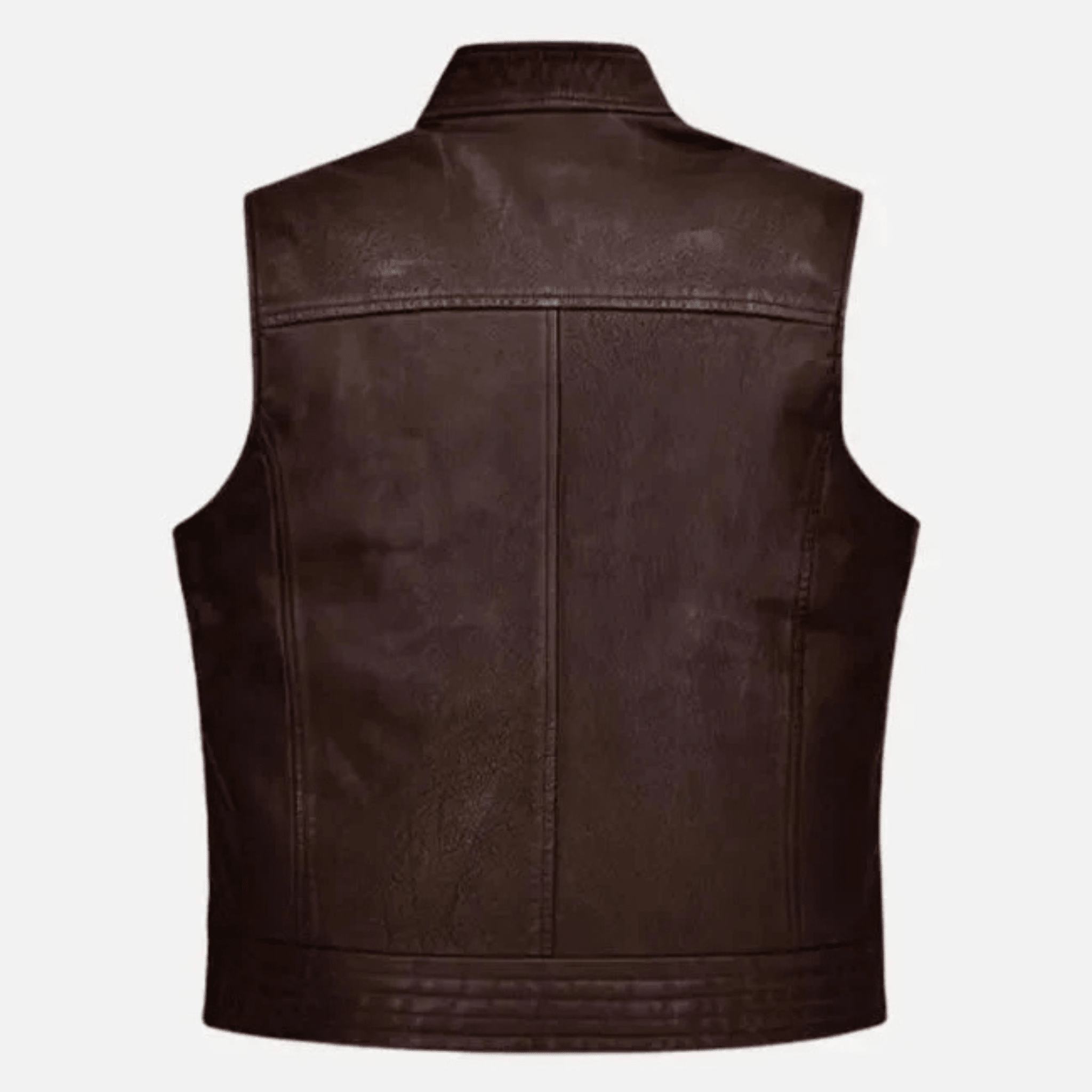 mens brown leather biker vest back view classic biker design rugged style