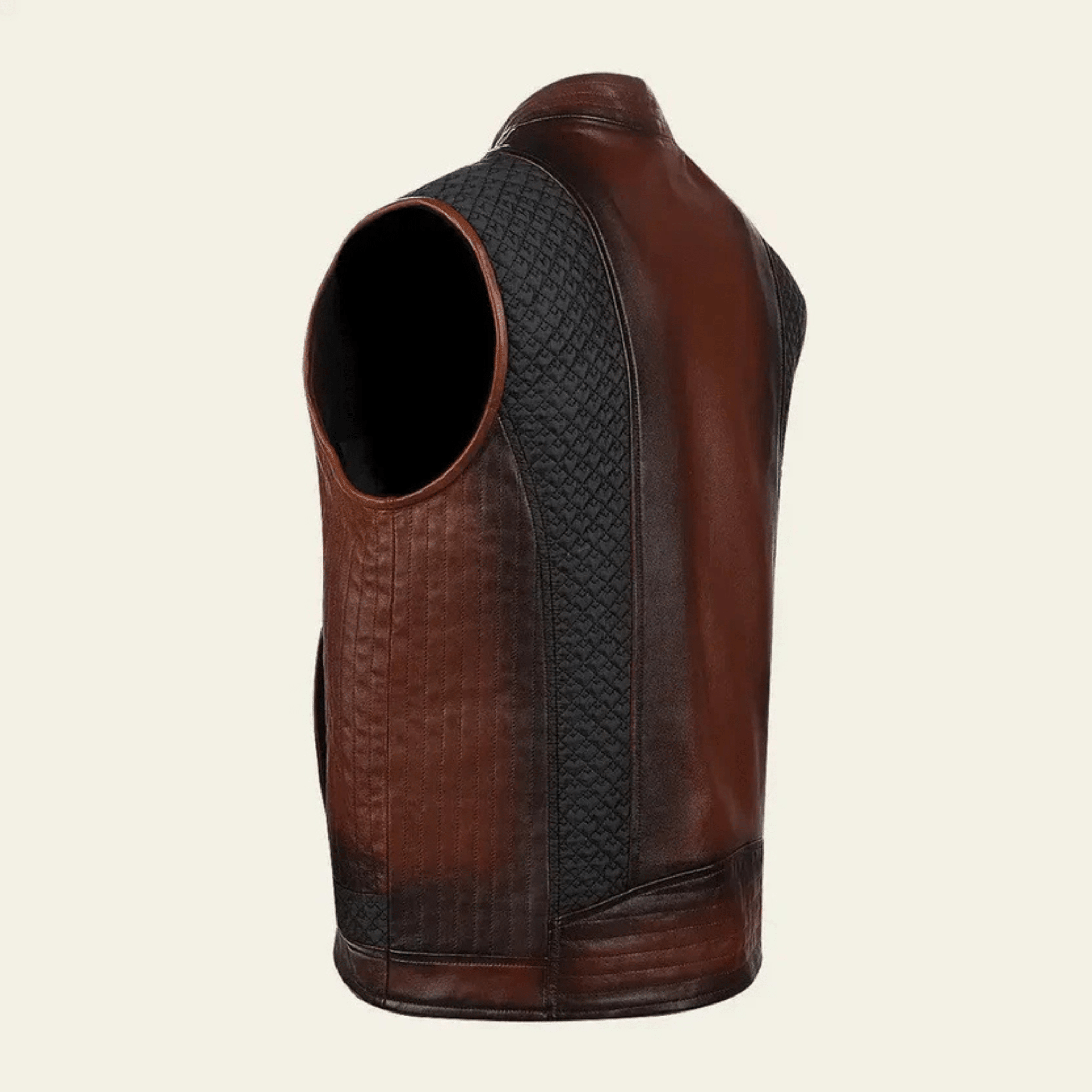 mens brown leather vest back view ovine leather classic design
