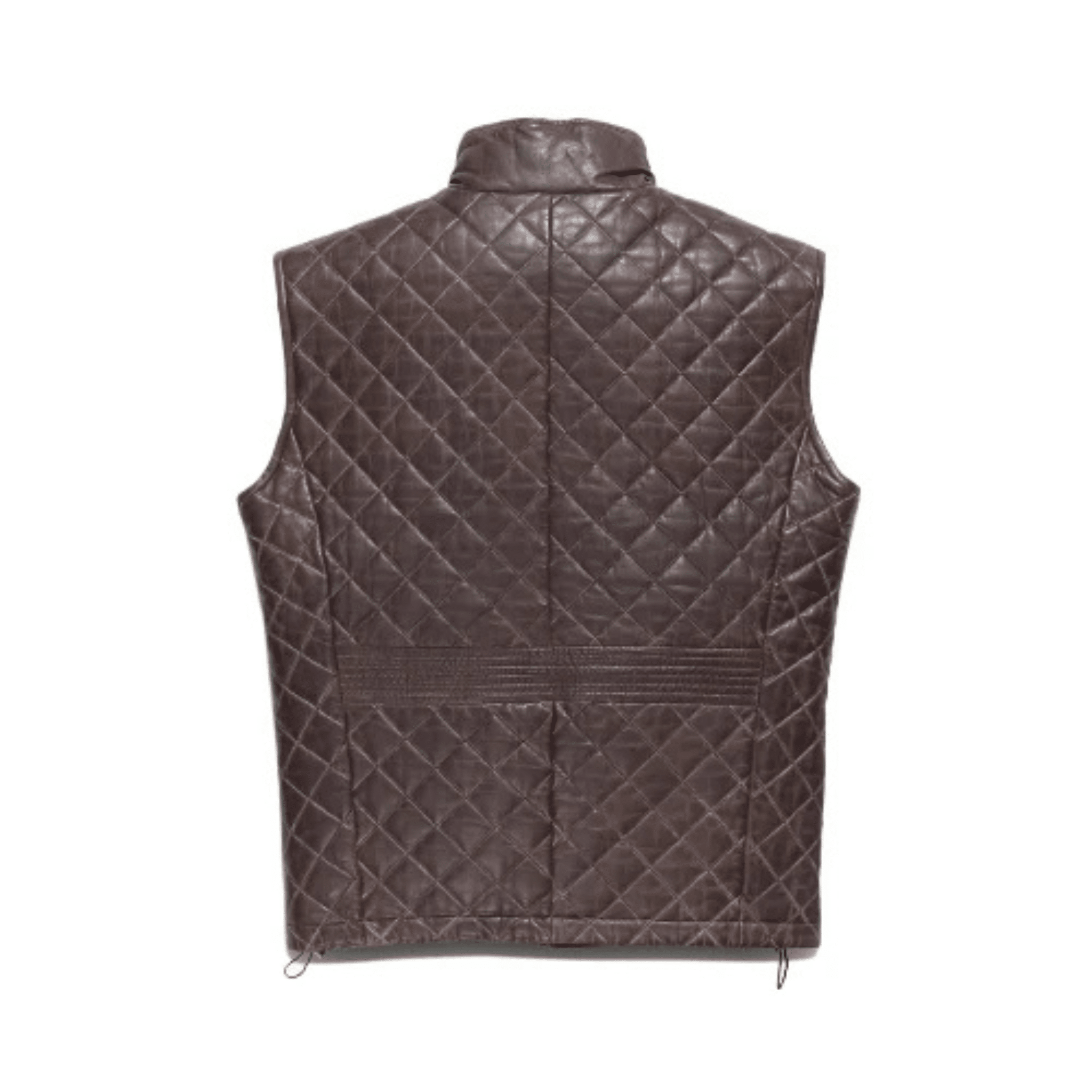 mens brown leather vest back view quilted biker design