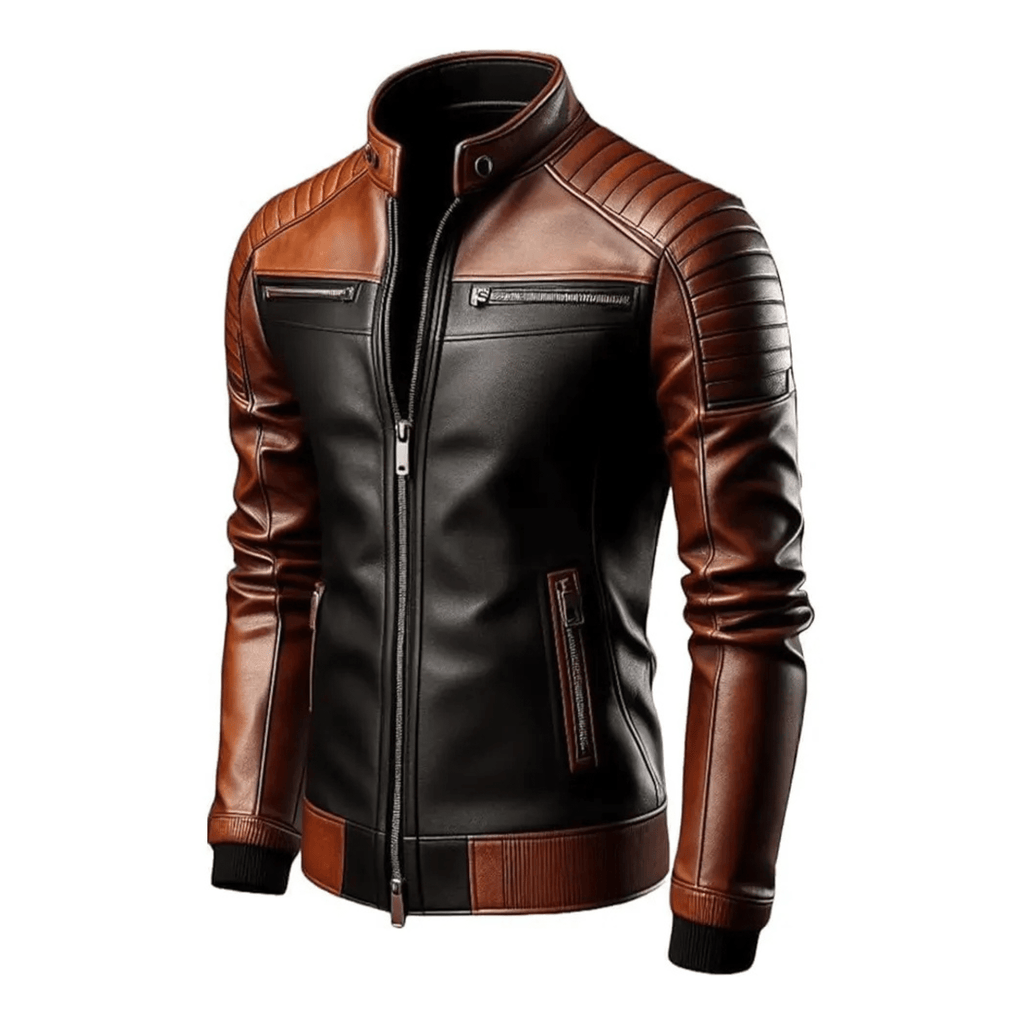 men's cafe racer leather jacket back view classic biker design genuine leather