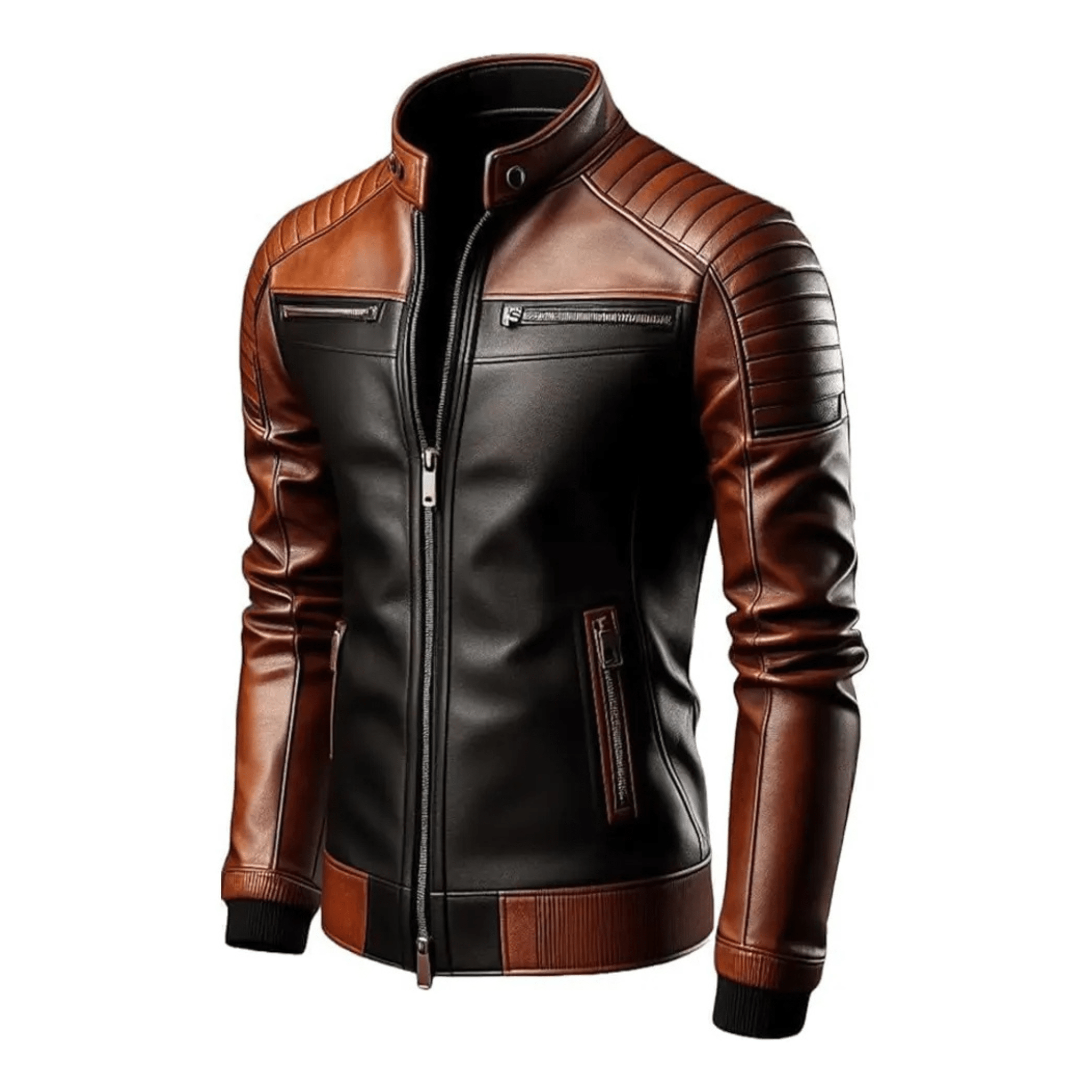 men's cafe racer leather jacket back view classic biker design genuine leather