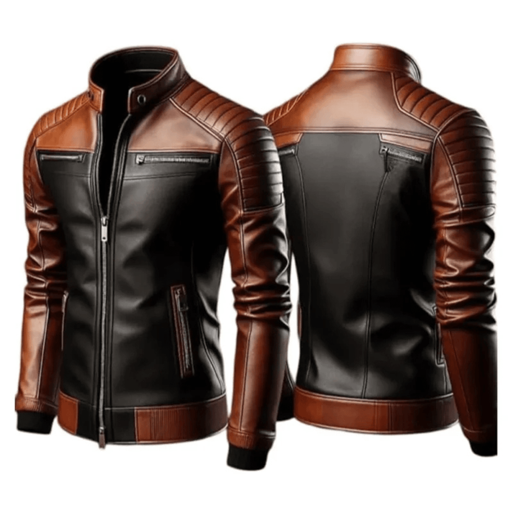 men's cafe racer leather jacket front view genuine sheepskin biker style