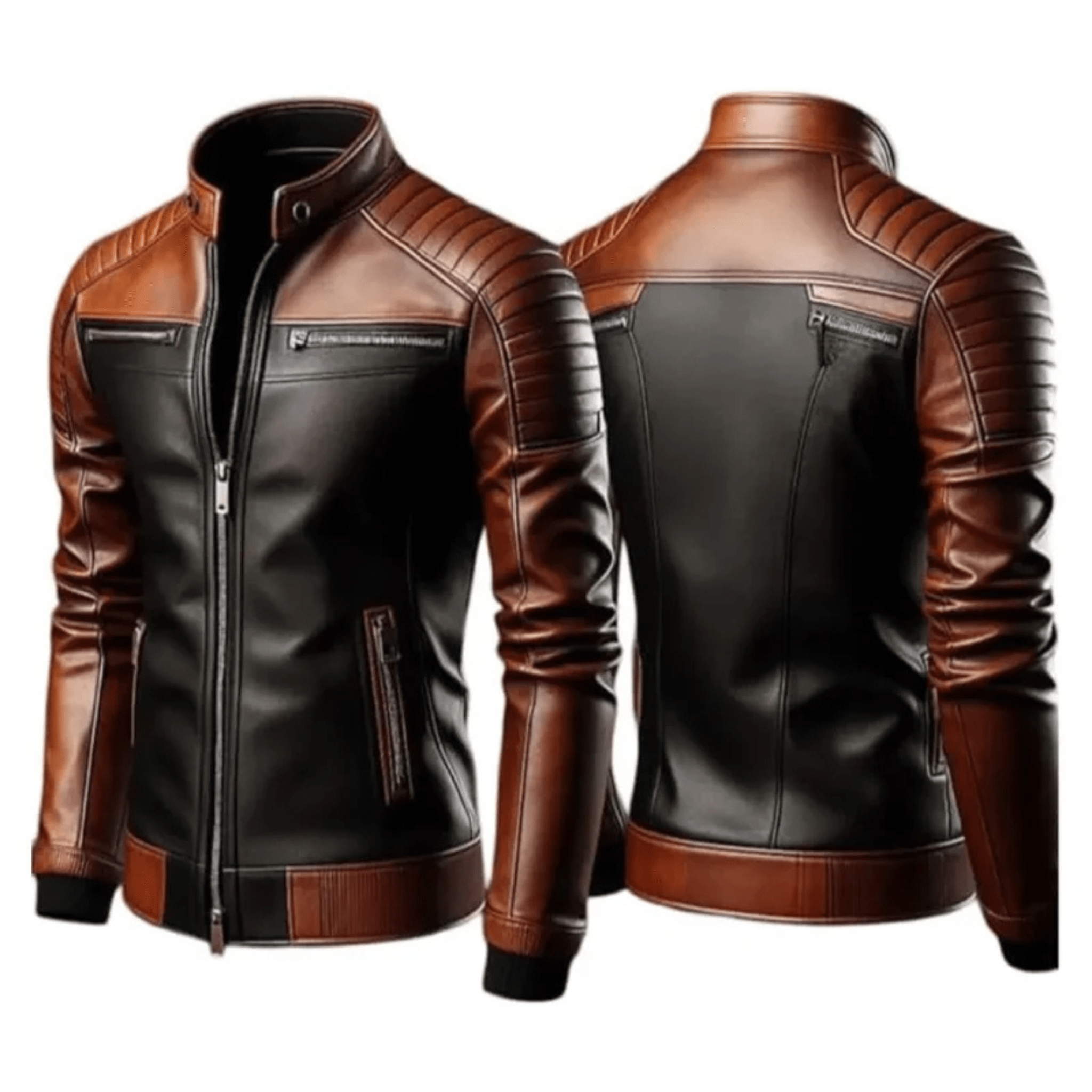 men's cafe racer leather jacket front view genuine sheepskin biker style