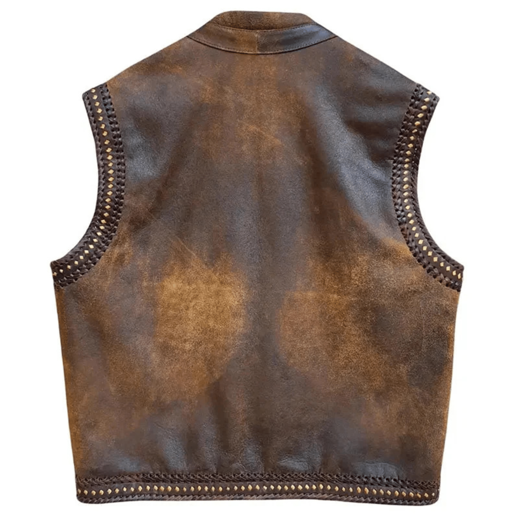 Men’s Distressed Brown Sheepskin Leather Vest – Biker Style - The Leather Syndicate