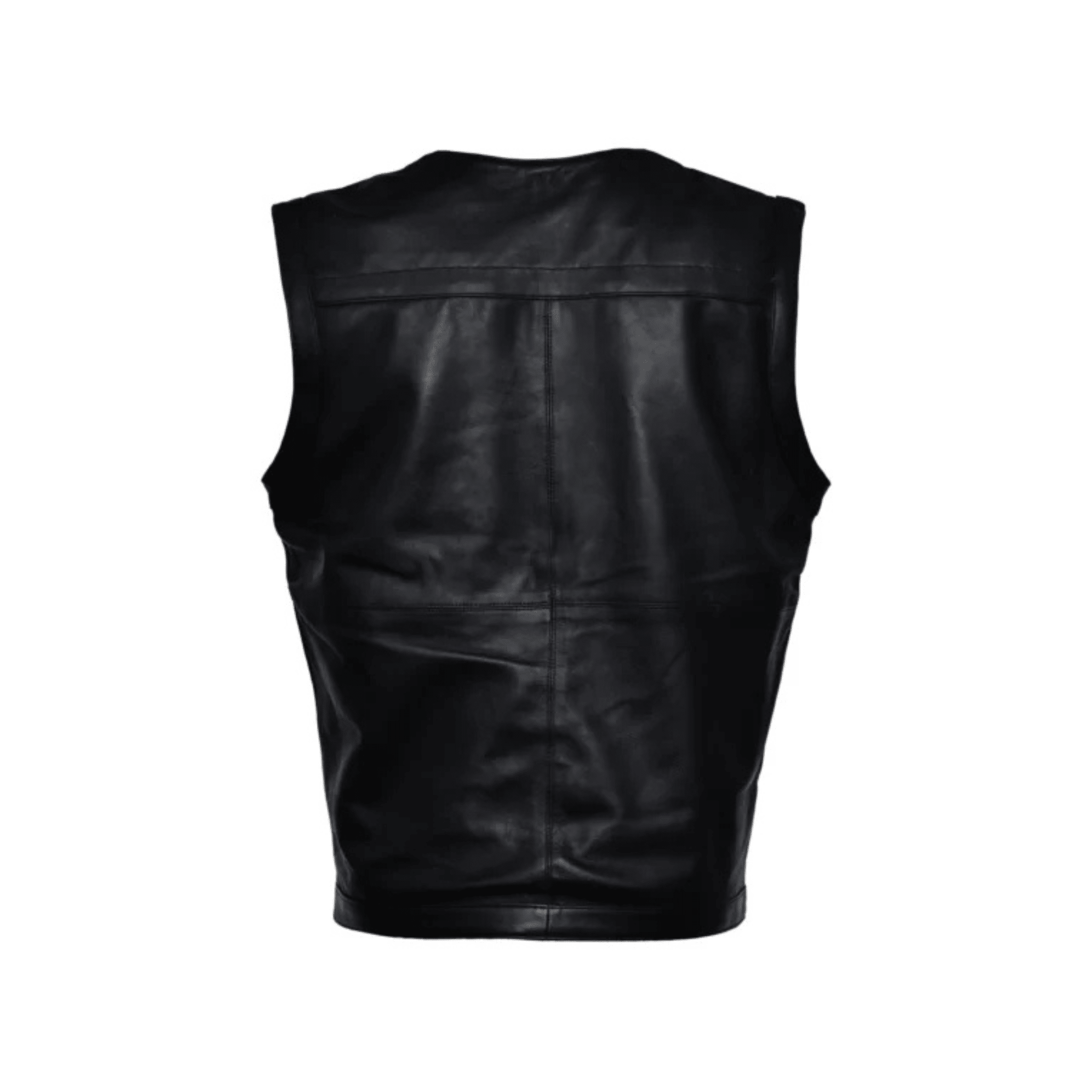mens black leather vest back view classic biker design hunter valley style