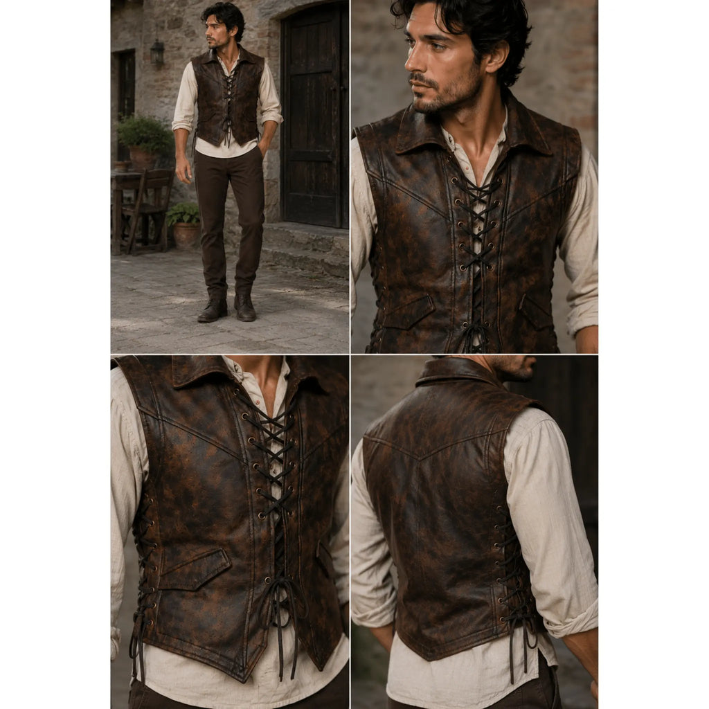 Mens Lace-Up Leather Vest model