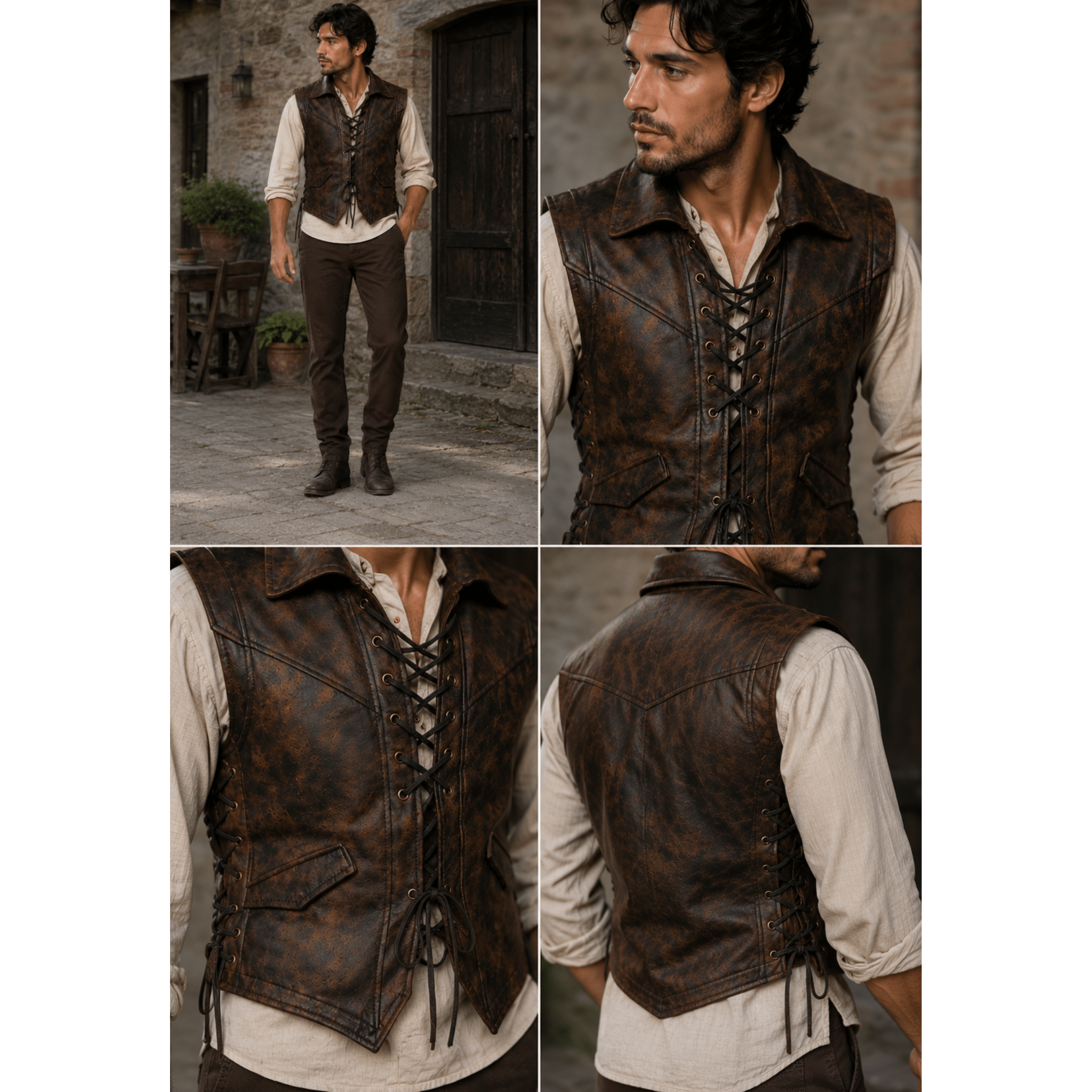 Mens Lace-Up Leather Vest model