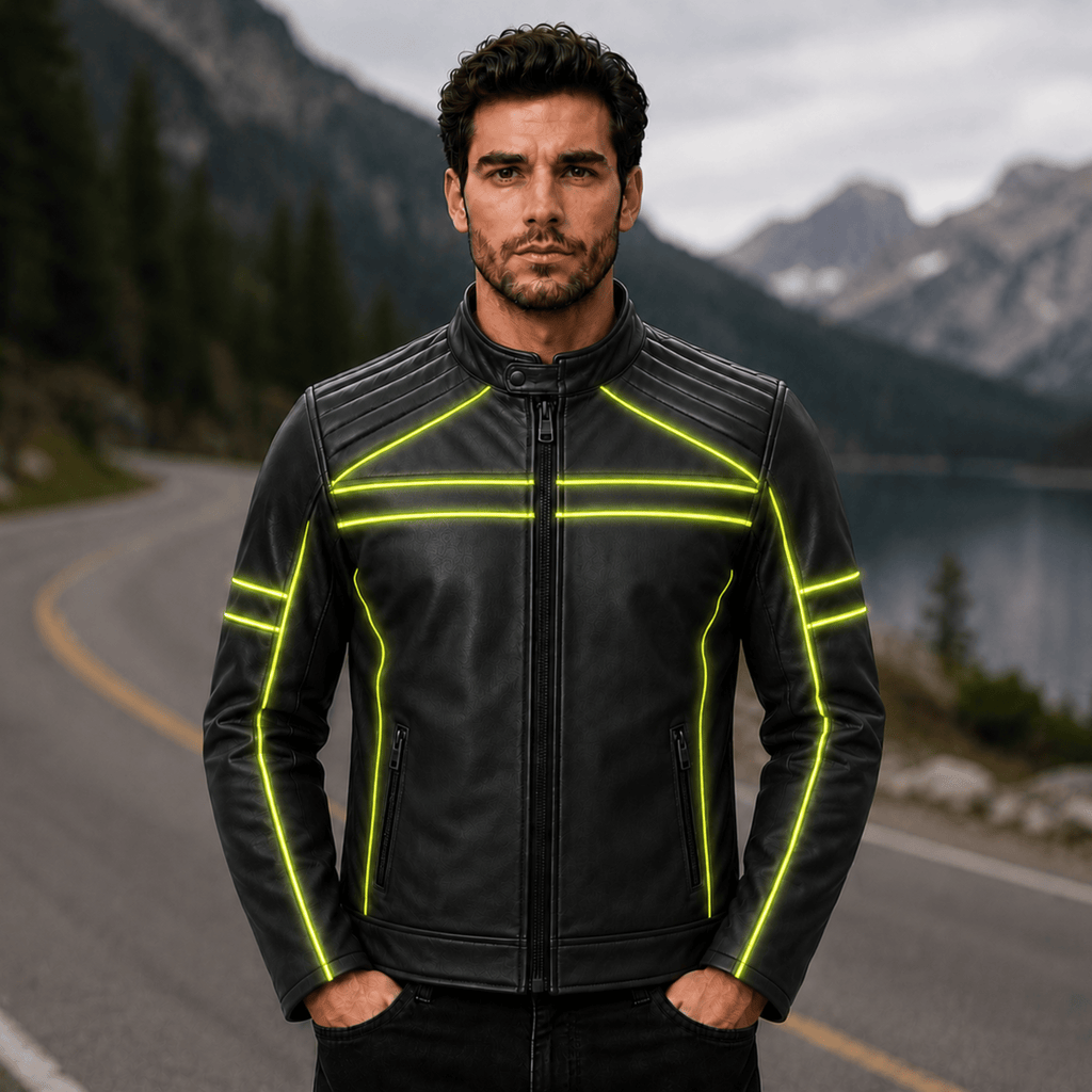 Men's Neon Reflective Cowhide Leather Motorcycle Jacket - The Leather Syndicate