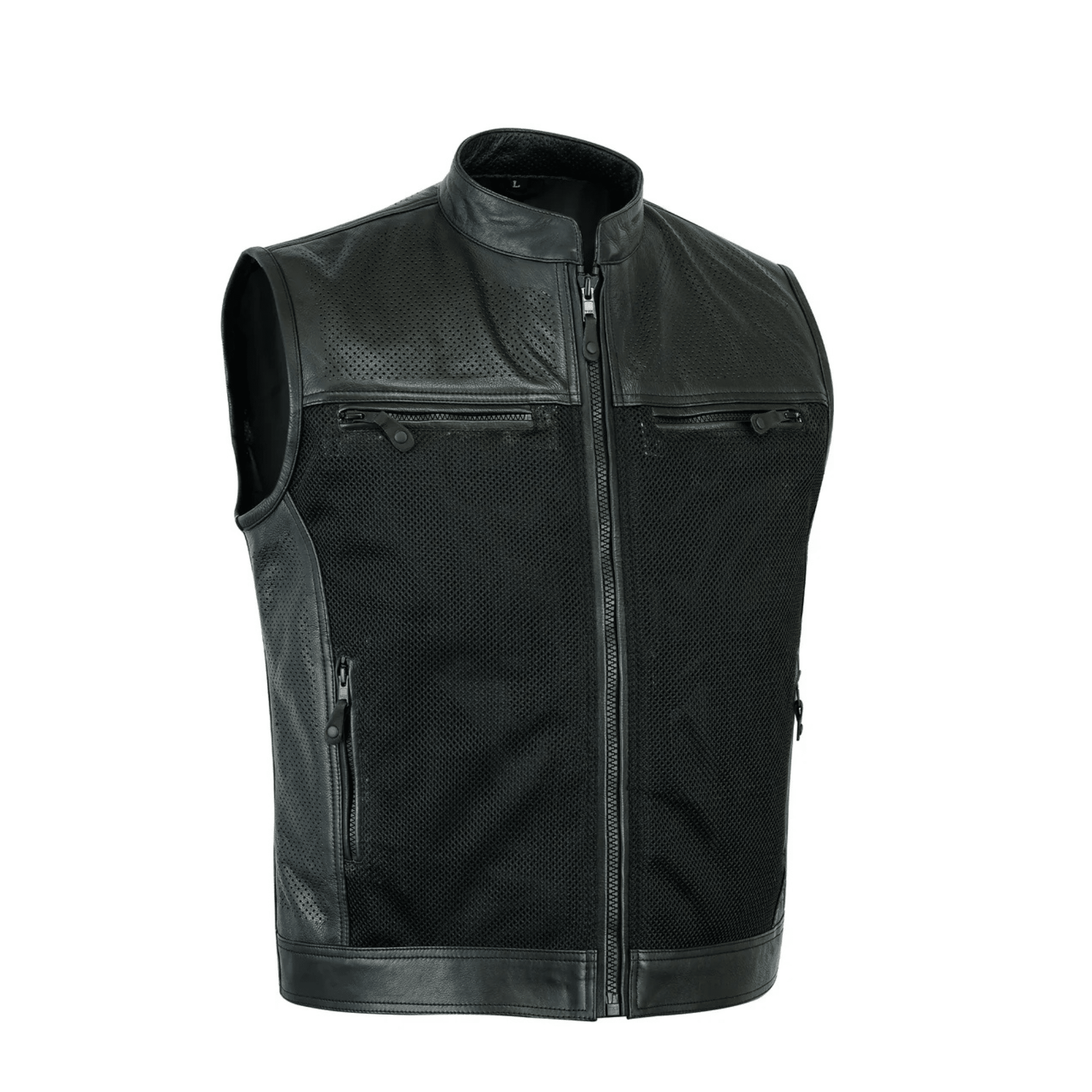 Men's Perforated Biker Leather Vest front view