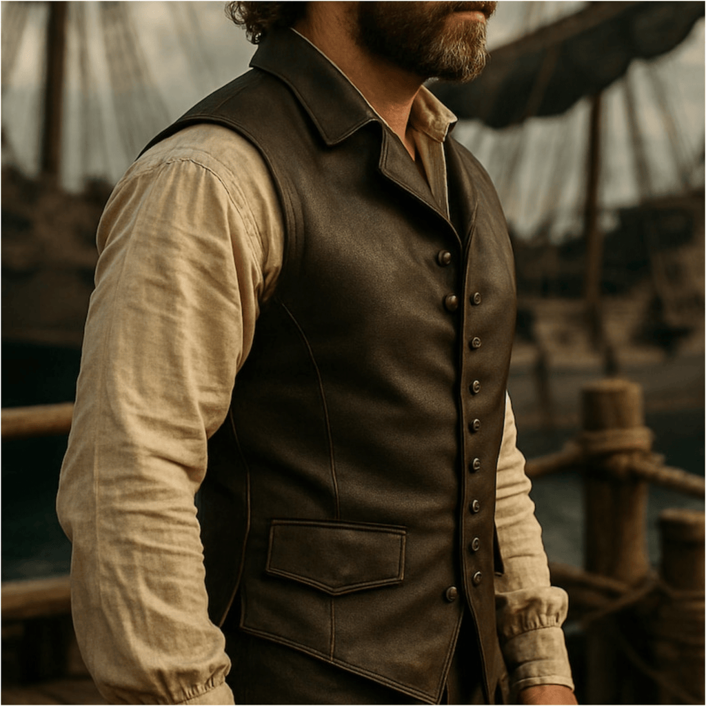 captain jack sparrow pirate leather vest side view