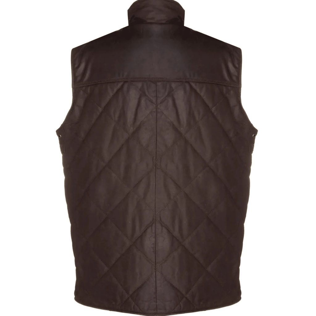 mens quilted brown leather vest back view