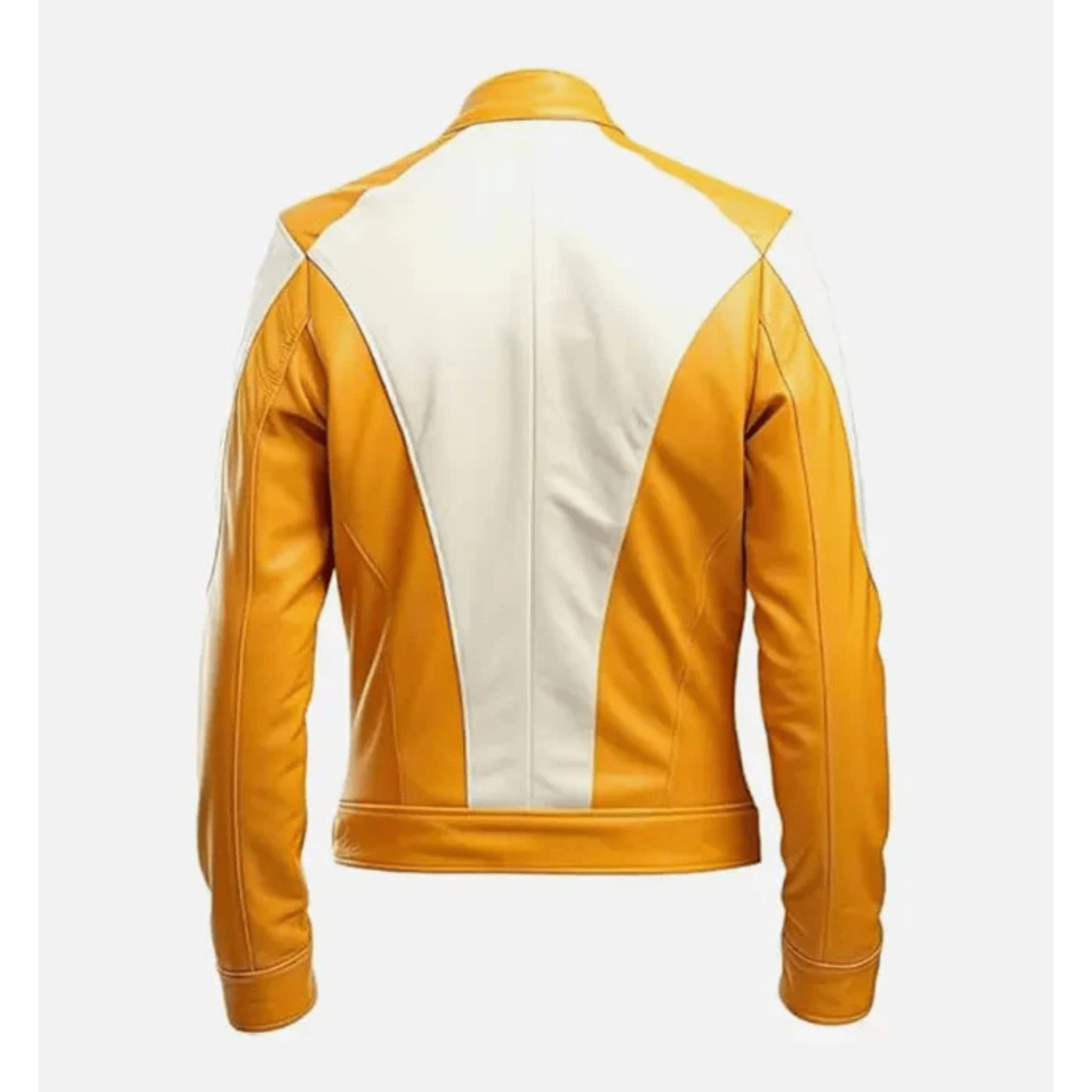 mens mustard cafe racer leather jacket back view clean racer style design
