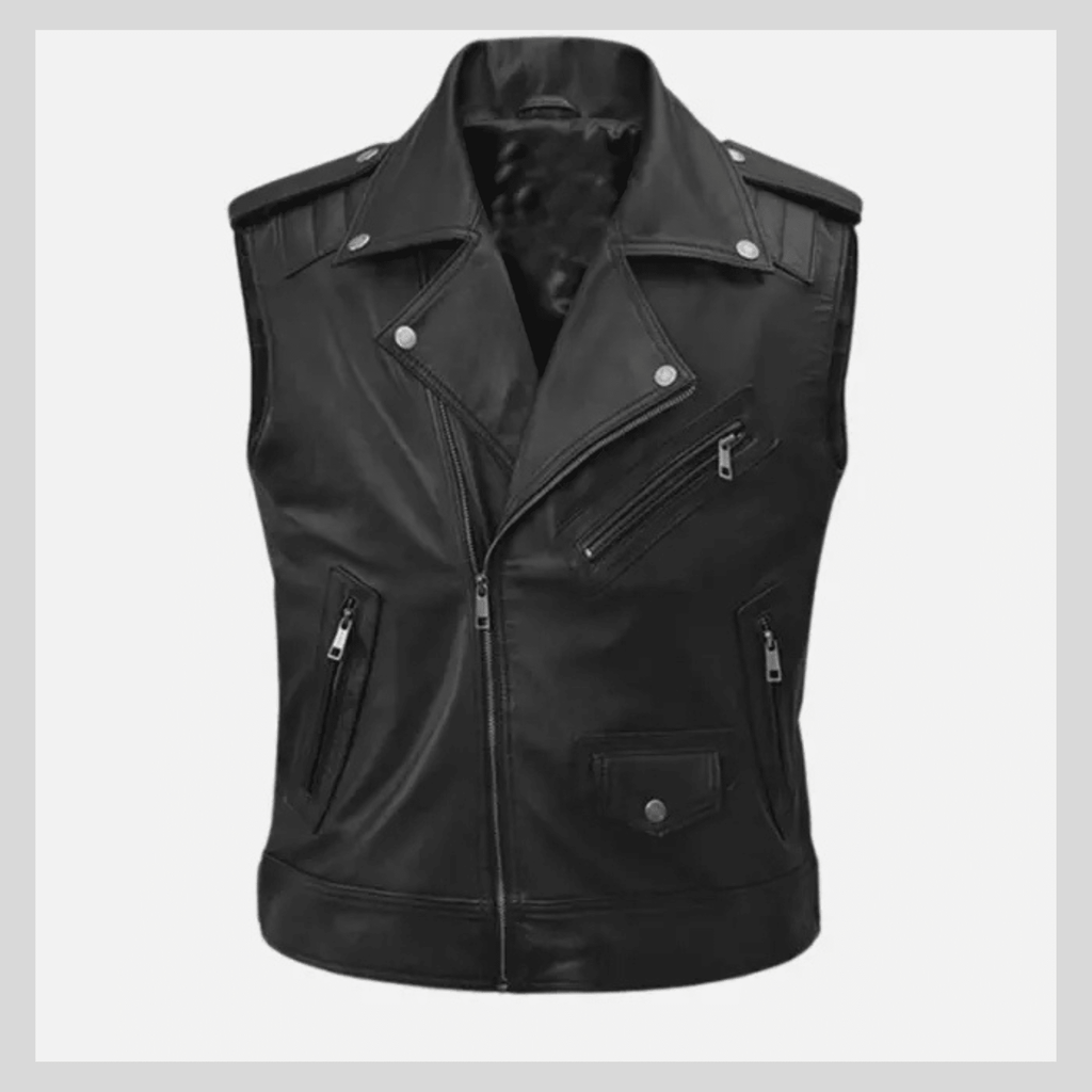 Mens Road Sovereign Black Leather Vest – Slim Fit - The Leather Syndicate