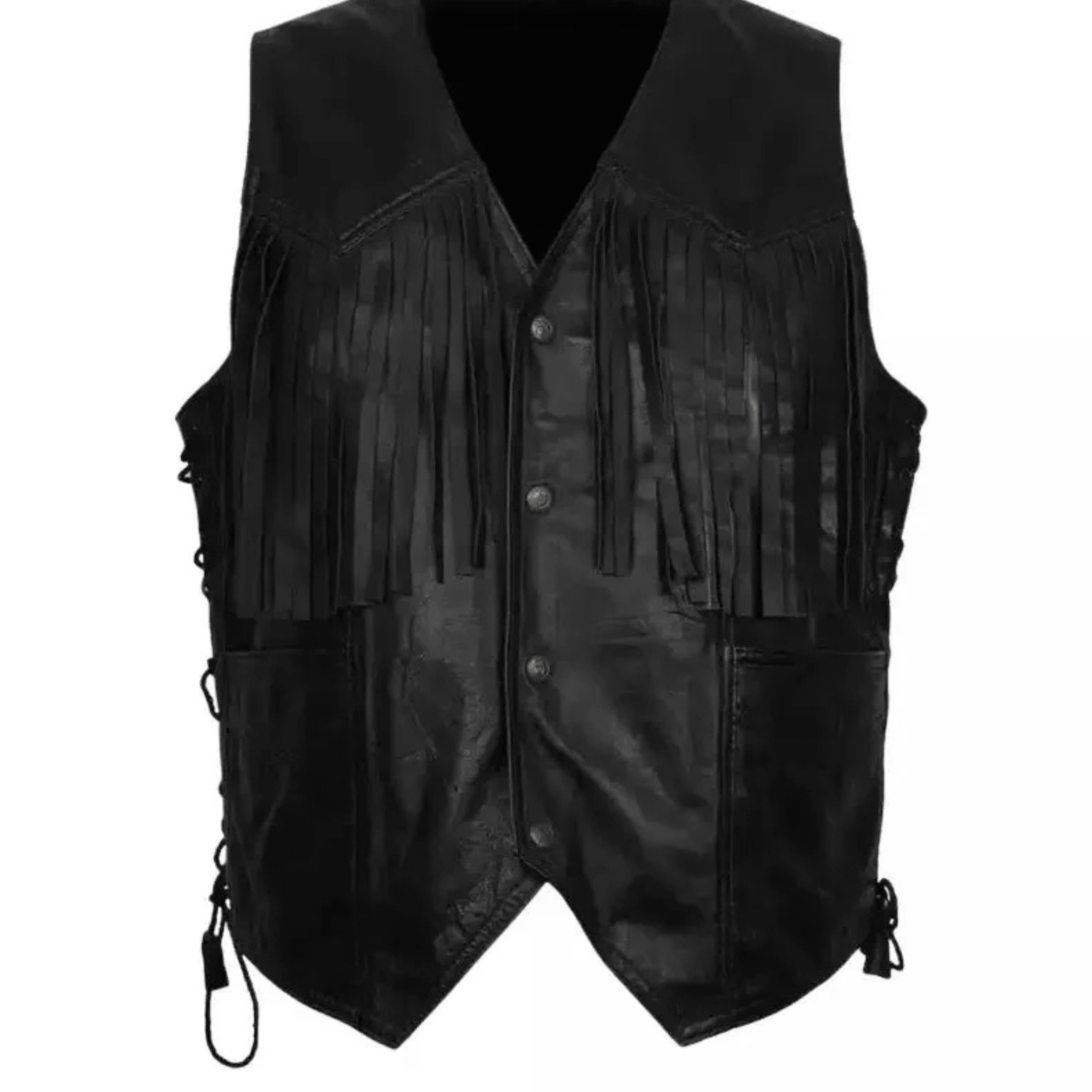 Men’s Western Cowboy Fringe Black Leather Vest | Classic Biker Style - The Leather Syndicate