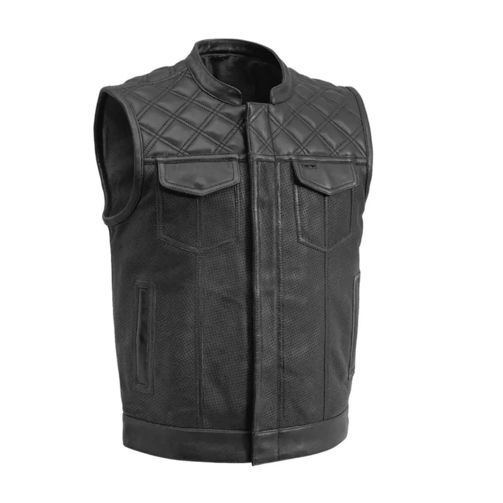 Moto Mesh Men's Cowhide Motorcycle Vest front view