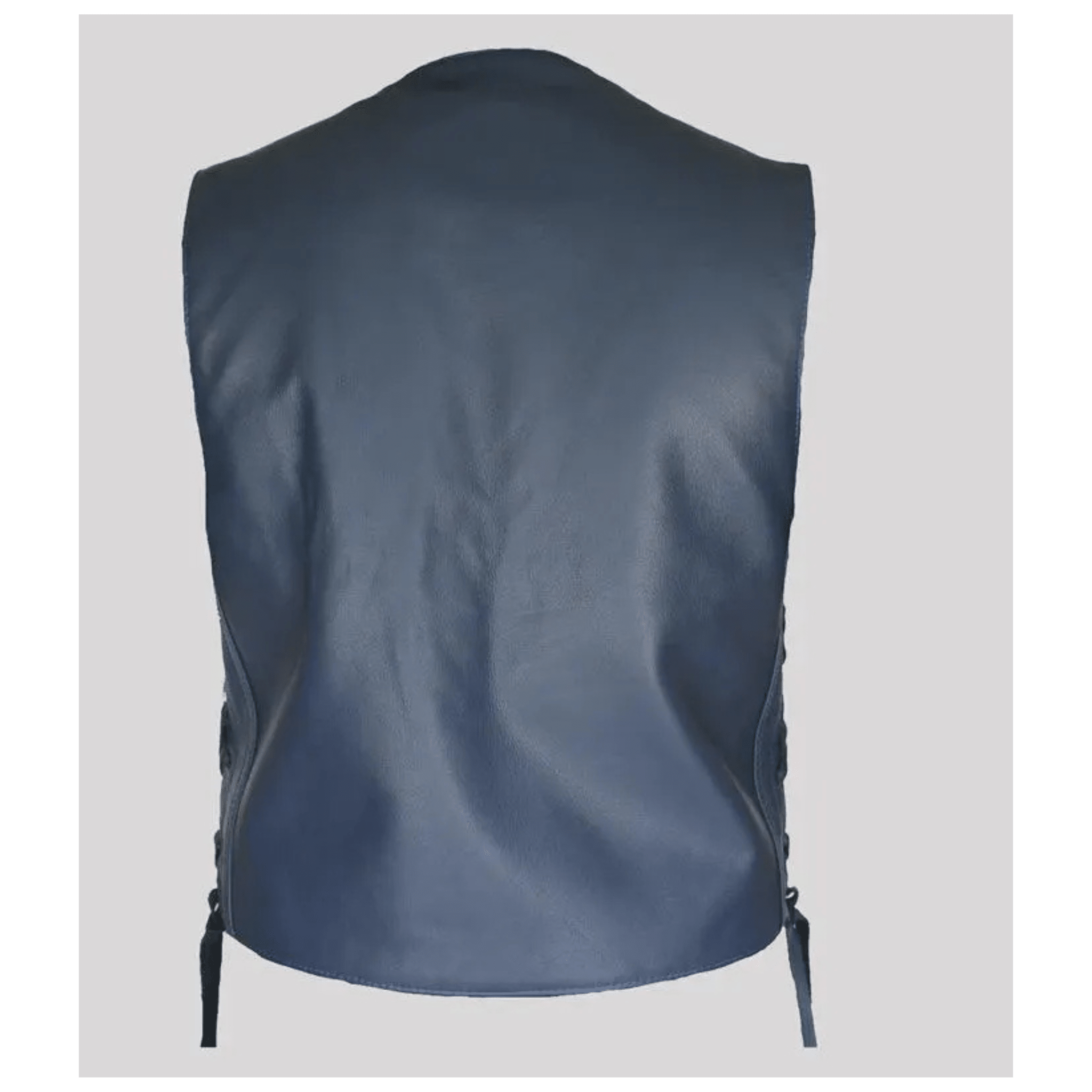 Navy Blue Leather Cruiser Vest – Genuine Sheepskin V - Neck Button Vest - The Leather Syndicate
