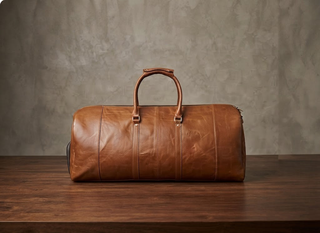 Personalized Leather Duffel Bag with Shoe Compartment – Top Grain Travel Weekender