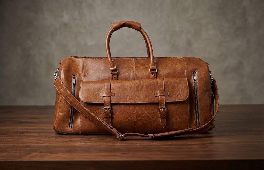 Personalized Leather Duffel Bag with Shoe Compartment – Top Grain Travel Weekender
