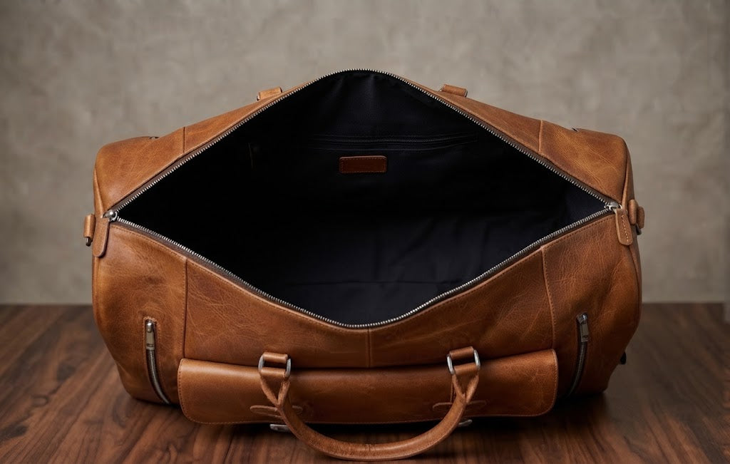 Personalized Leather Duffel Bag with Shoe Compartment – Top Grain Travel Weekender