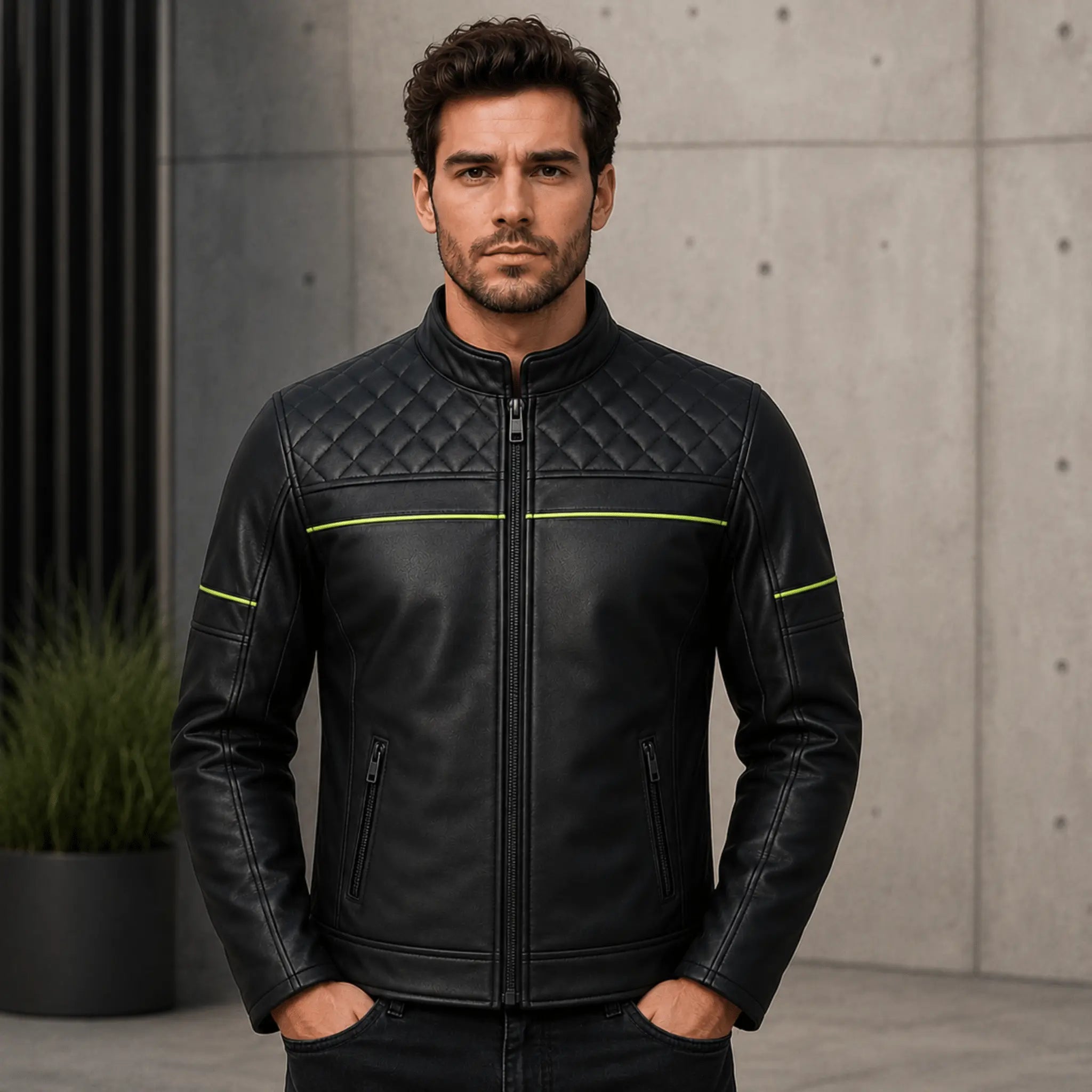 Premium Cowhide Reflective Riding Jacket for Men Front View