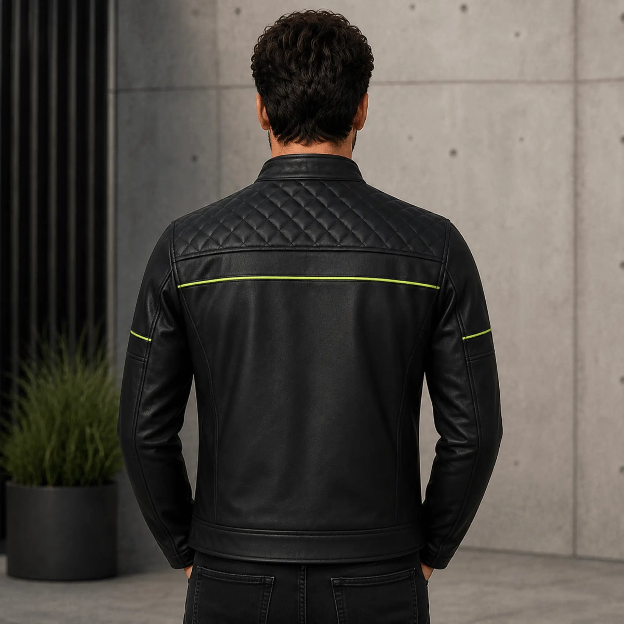 Premium Cowhide Reflective Riding Jacket for Men Back View