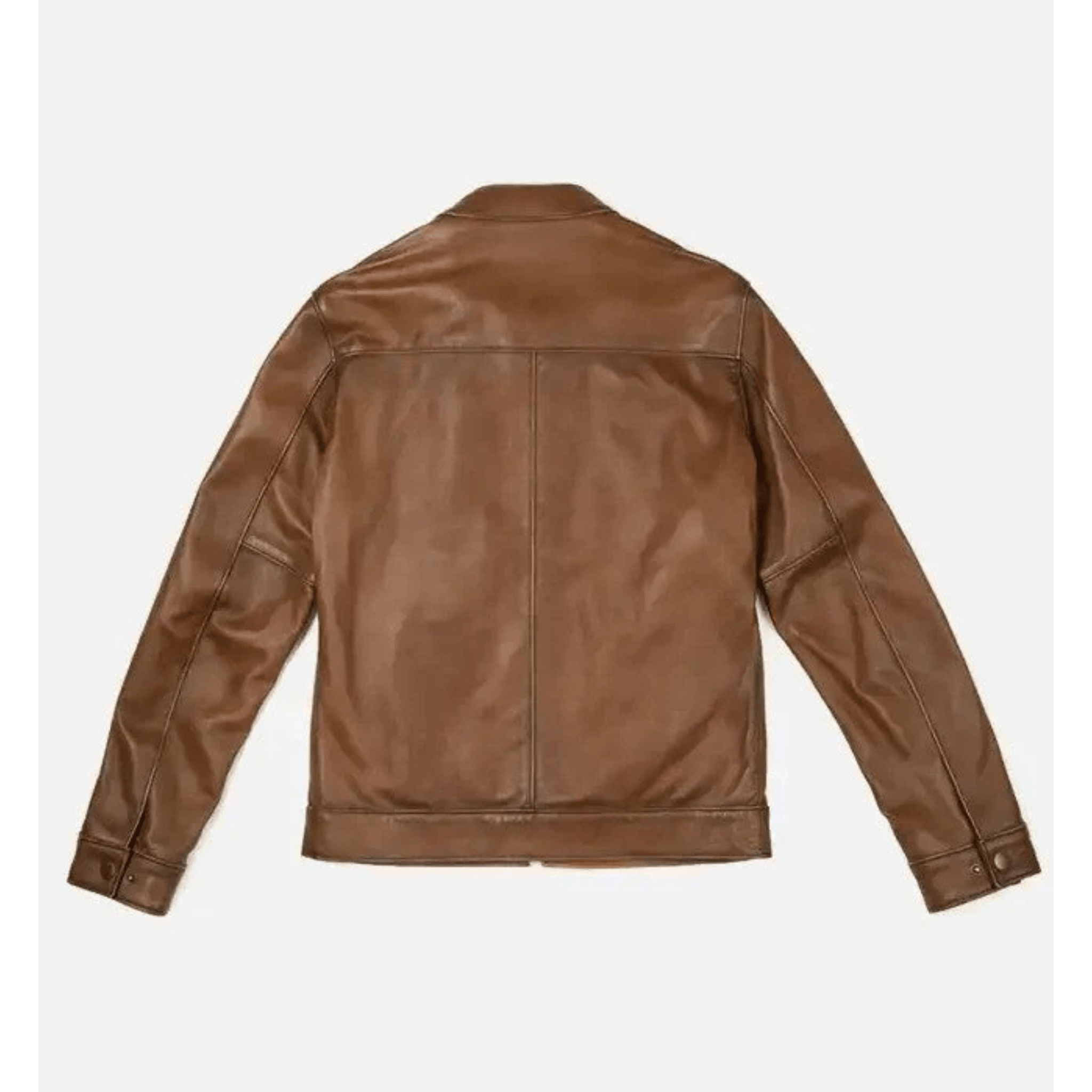 mens walnut brown leather biker jacket handmade back view classic biker design