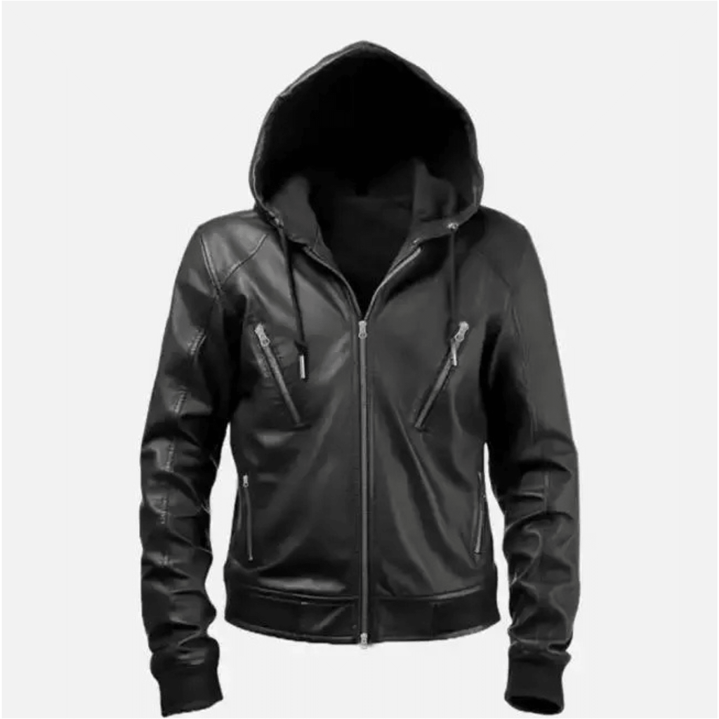 full grain sheepskin leather jacket mens premium genuine leather front view with zipper design