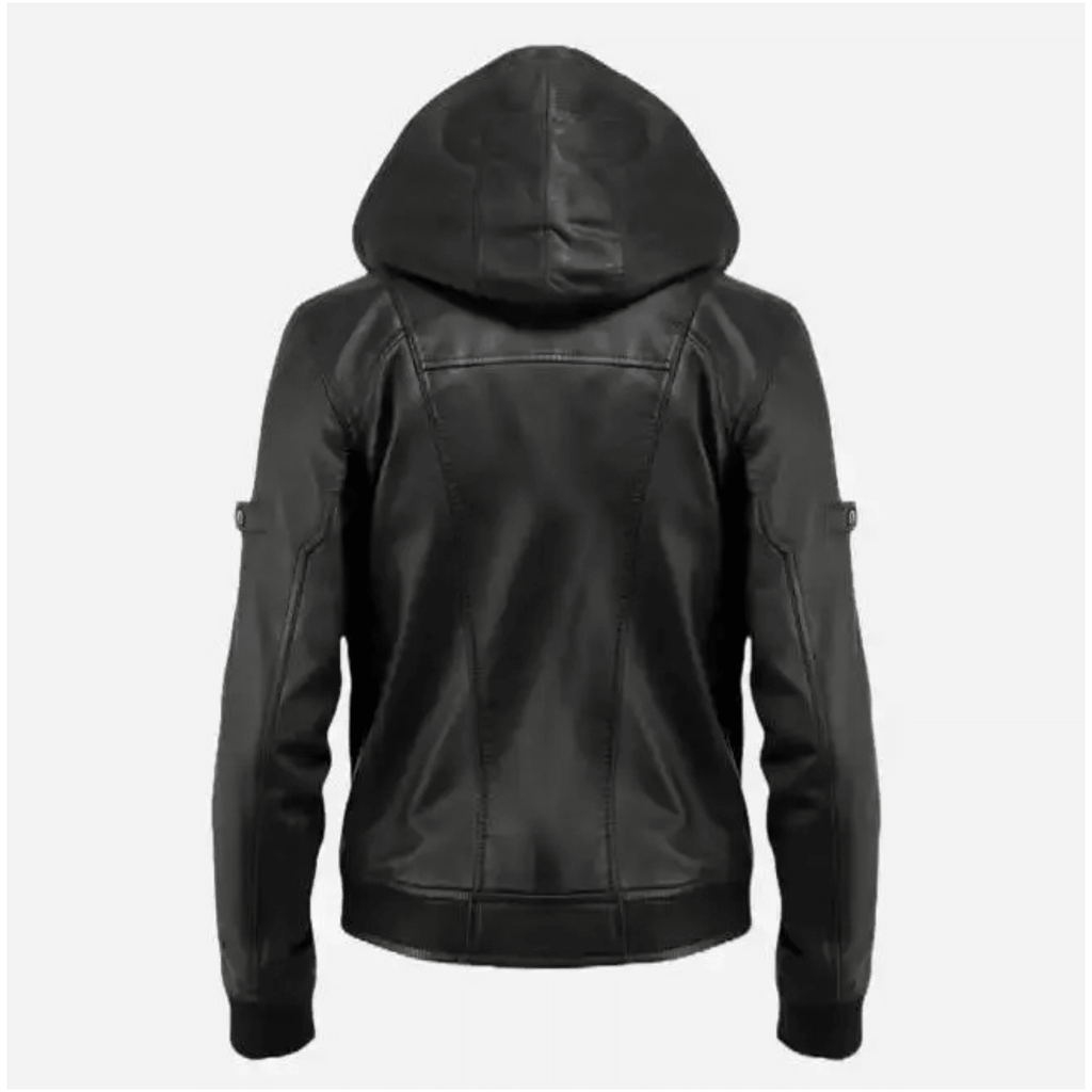 full grain sheepskin leather jacket mens back view showing clean classic panel design