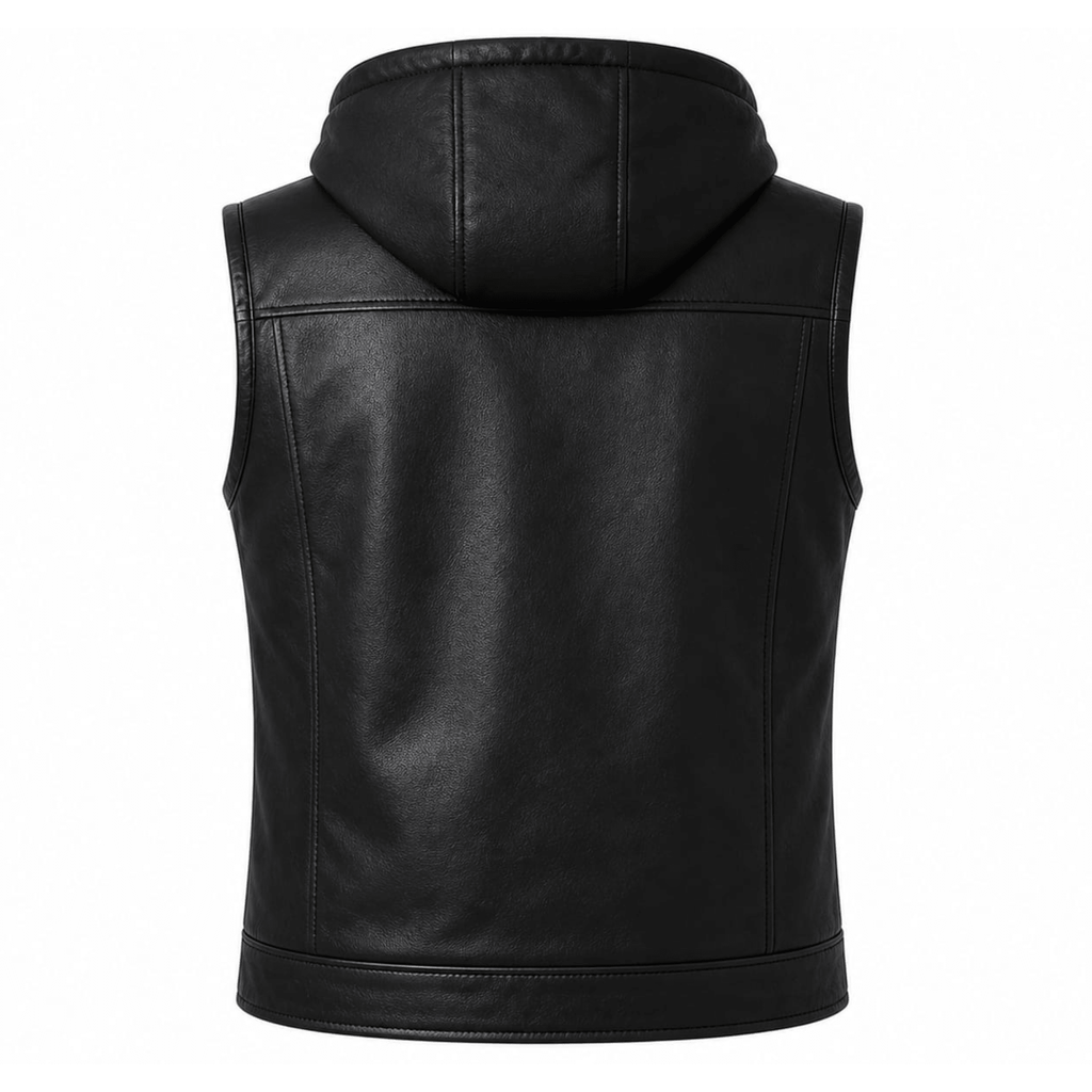urban stealth hooded leather vest back view