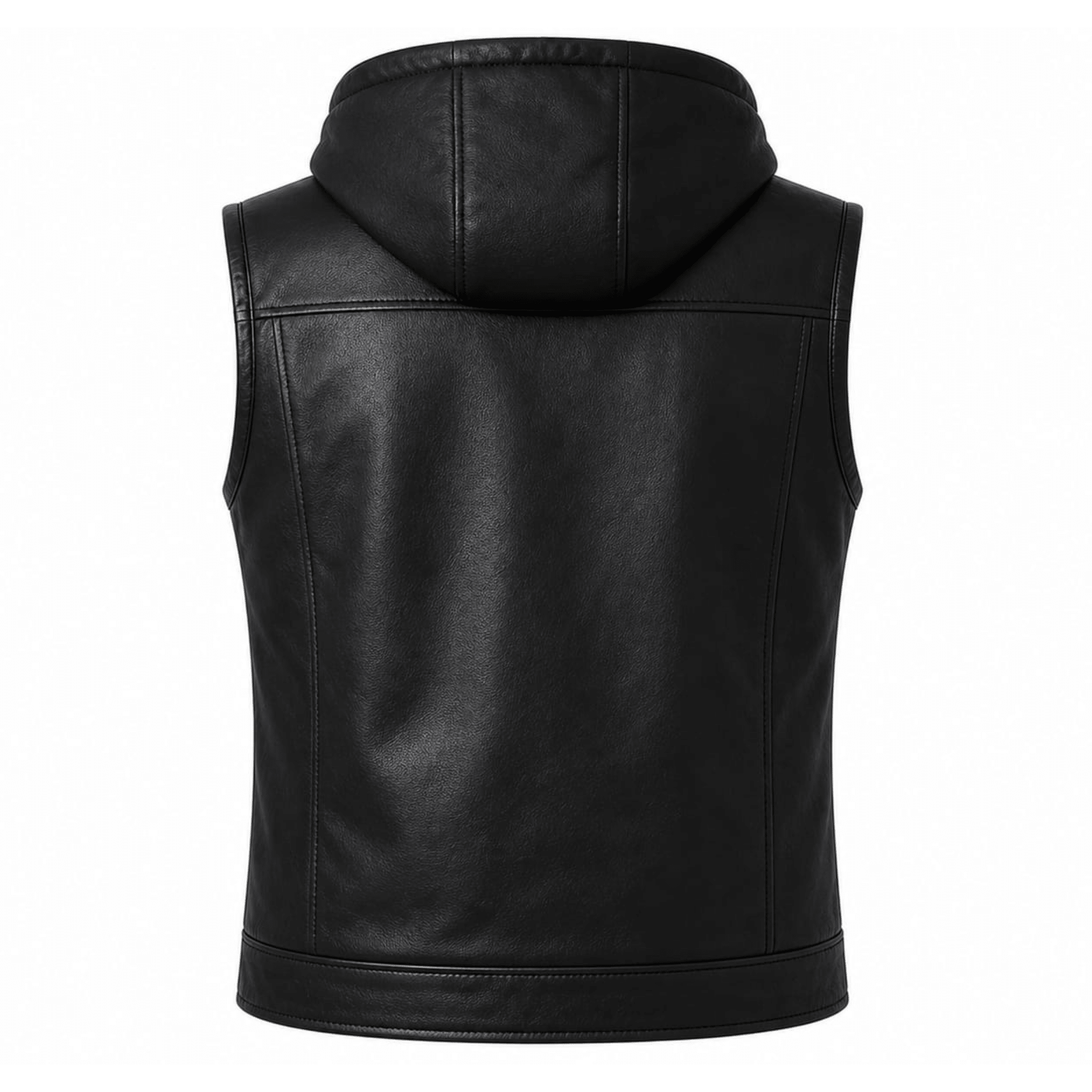 urban stealth hooded leather vest back view