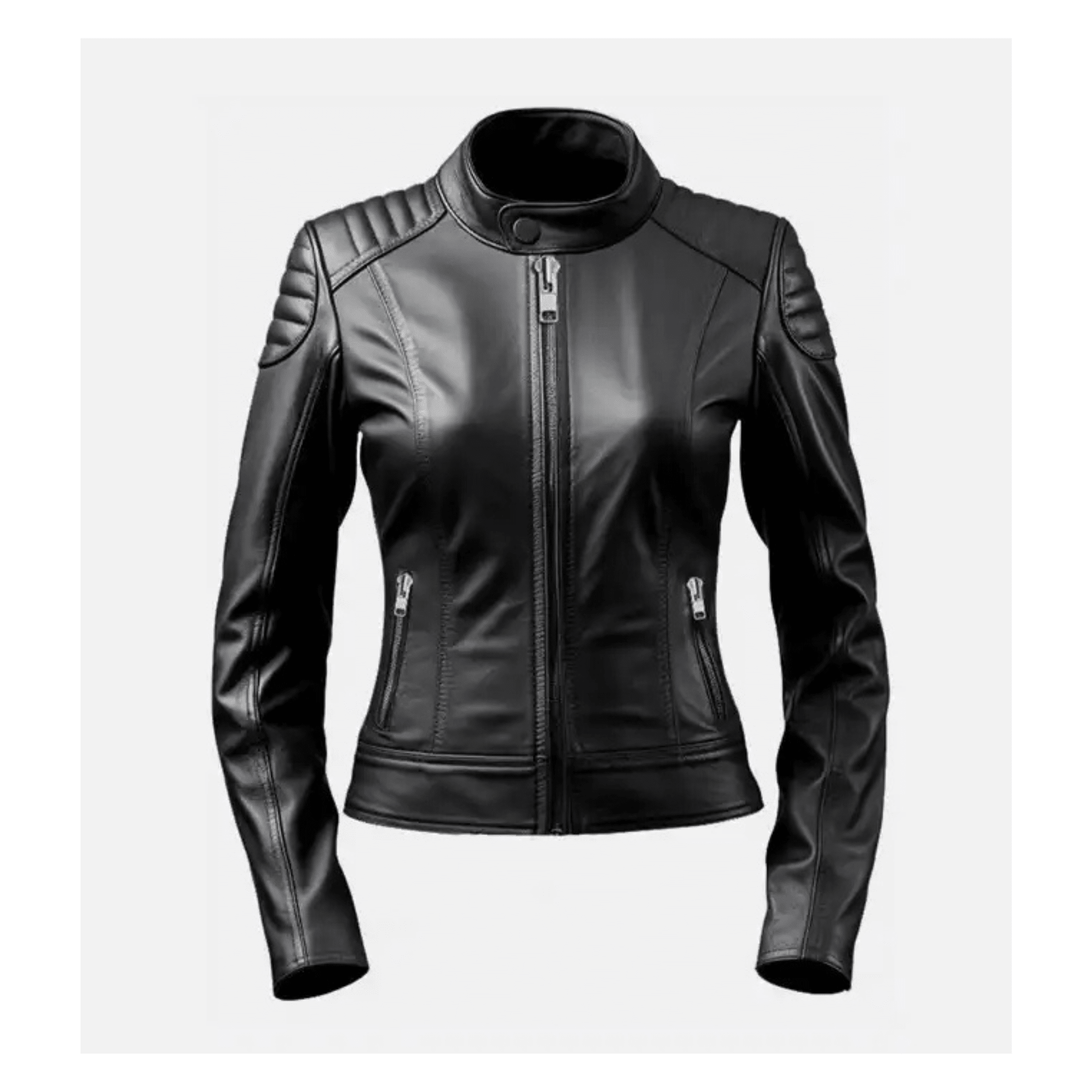 Women black sheepskin leather biker jacket slim fit front view