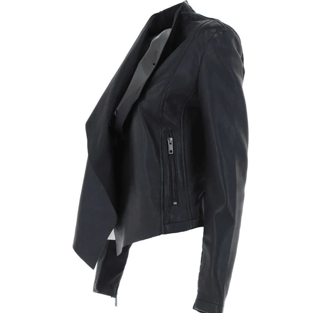 womens black waterfall leather jacket left side view