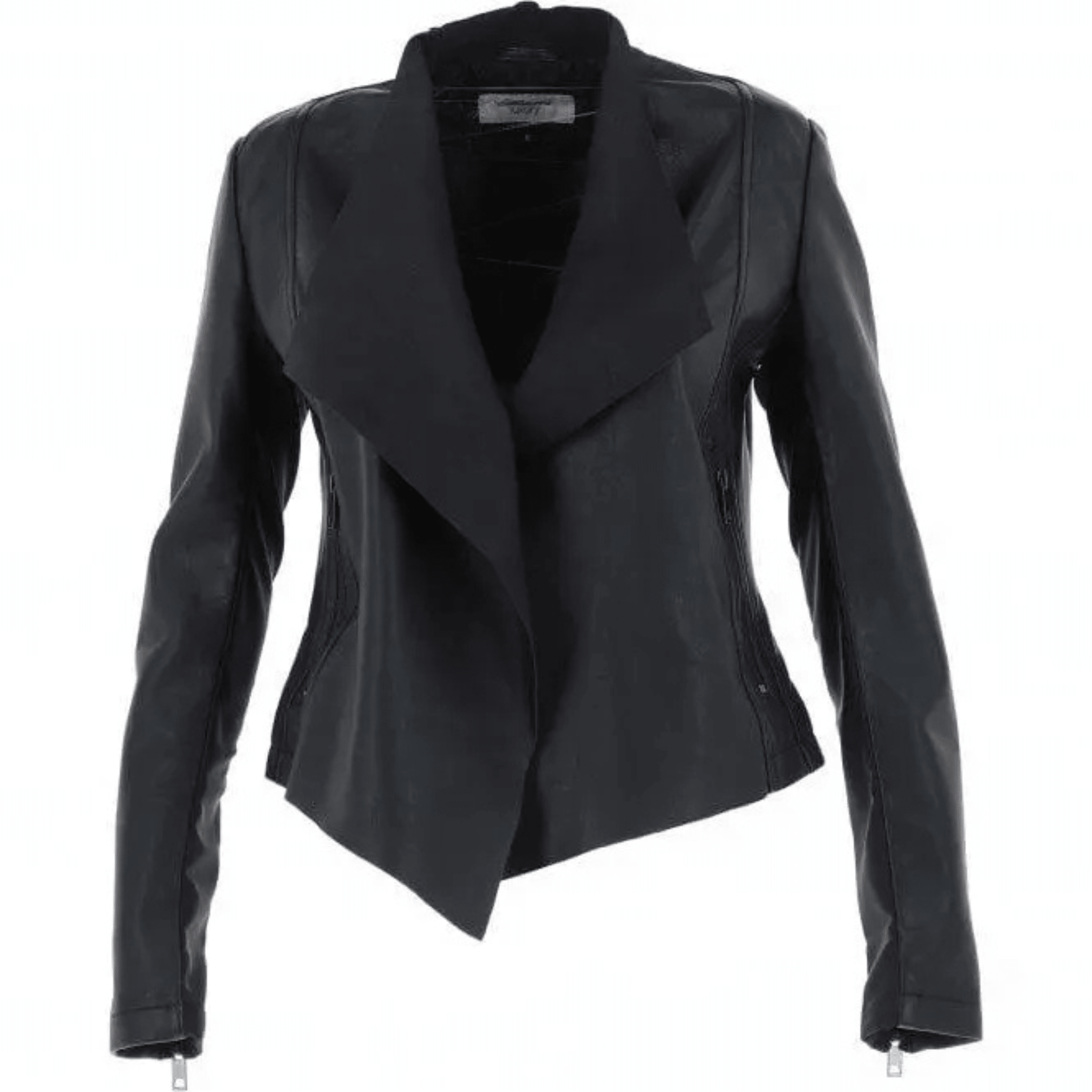 womens black waterfall leather jacket front view