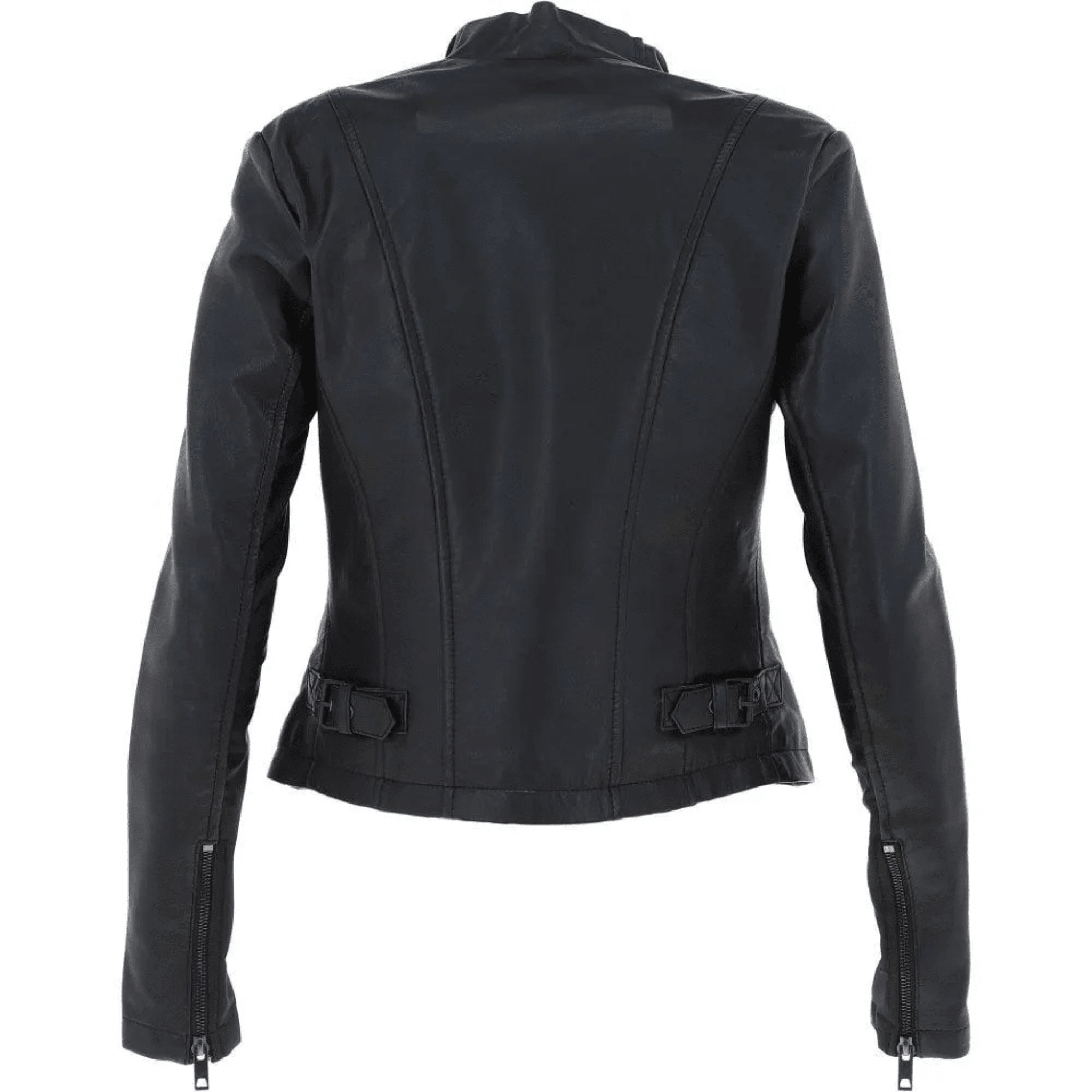 womens black waterfall leather jacket back view
