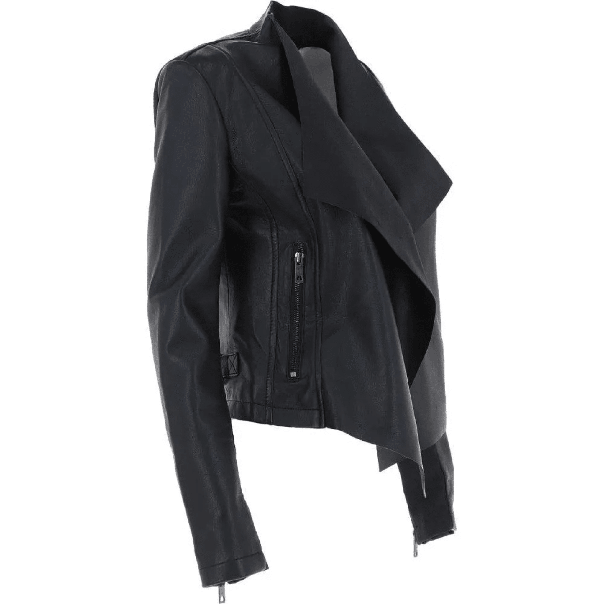 womens black waterfall leather jacket right side view