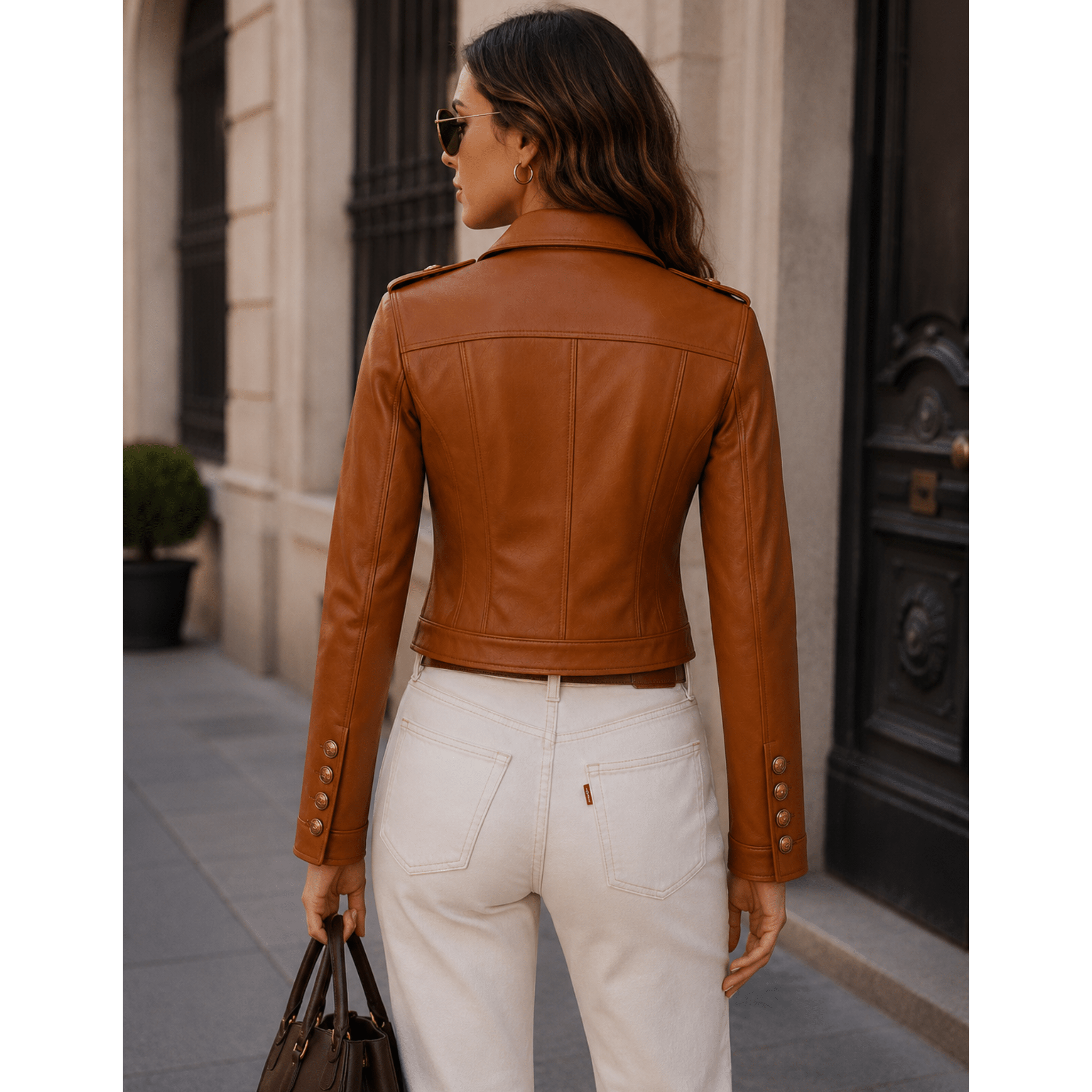 Women's Cropped Sheepskin Leather Moto Jacket - The Leather Syndicate
