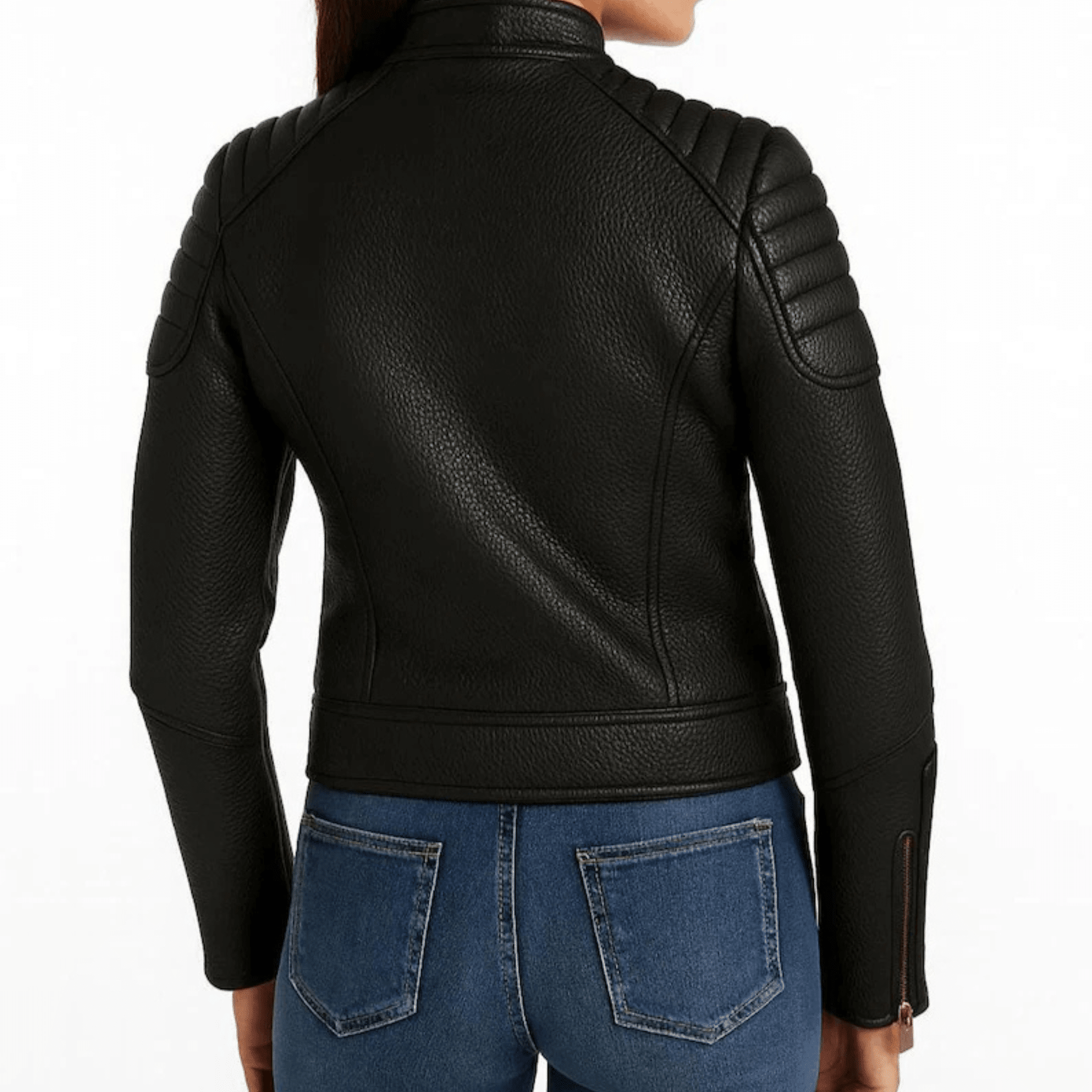 Womens Handmade Sheepskin Leather Biker Jacket back view